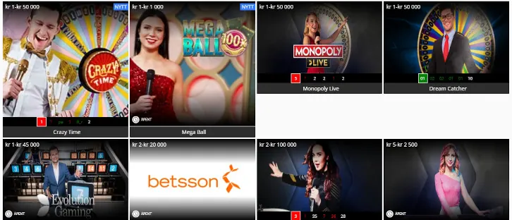 Betsson live casino, skjermbilde fra 2020