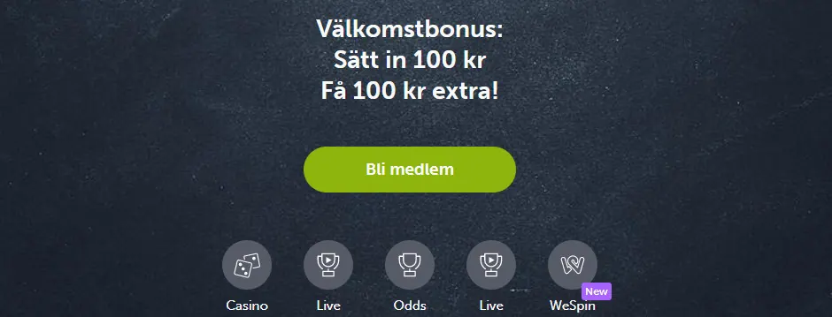 ComeOn casino, skjermbilde fra 2020
