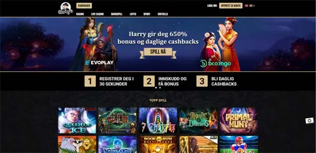screenshot harry's casino interface