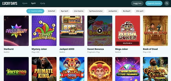luckydays casino interface games