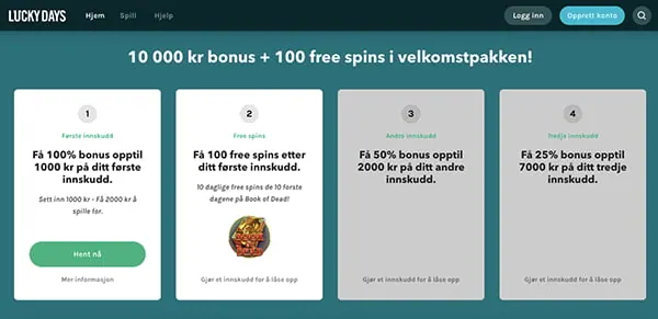 luckydays casino interface promotions