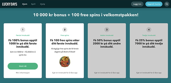 luckydays casino interface promotions