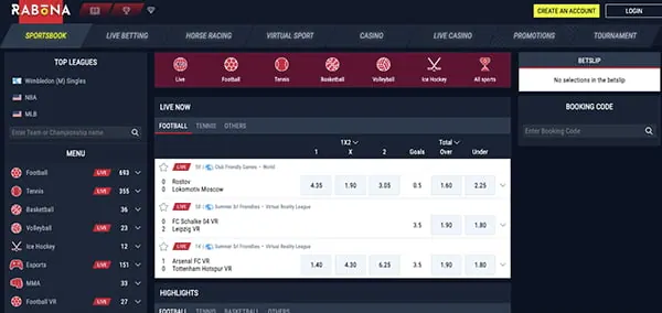 rabona casino interface bets