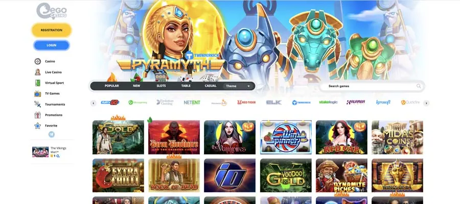 screenshot ego casino interface