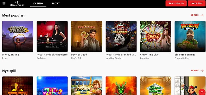 royal panda casino screenshot interface casino