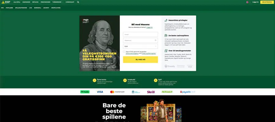 screenshot mason slots casino interface